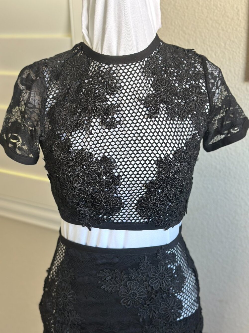 House of CB Black Lace Crop Top & Pencil Skirt Set